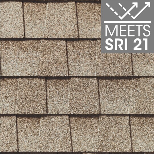 Timberline HDZ roof shingle swatch in Golden Amber color, meets SRI 21