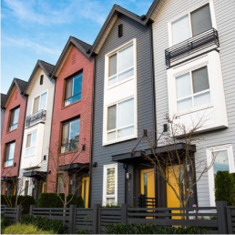 Attached townhomes with new GAF roofs.