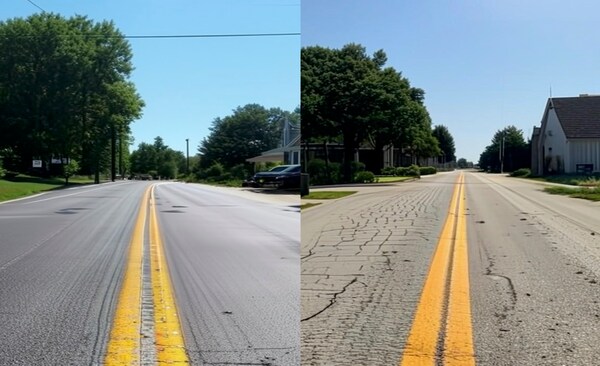 Side-by-side image for road decline in 5 years