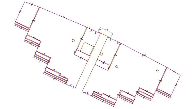 Drawing of commercial building with QuickMeasure roof measurements