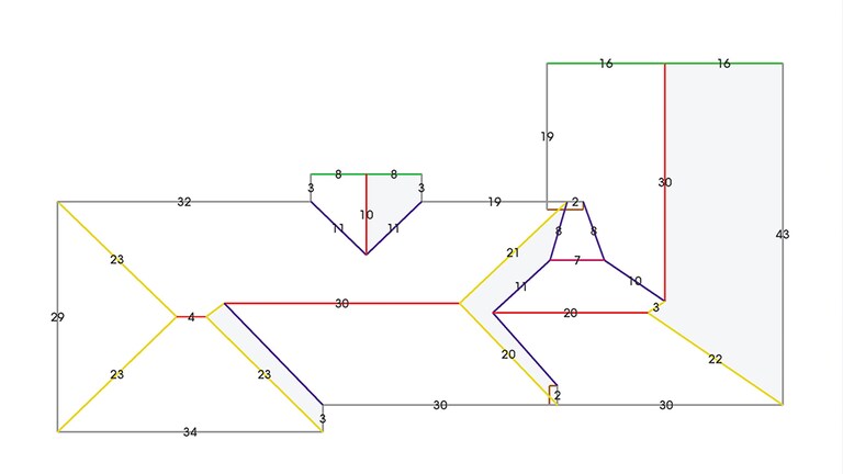 Outline of residential roof measurements from QuickMeasure